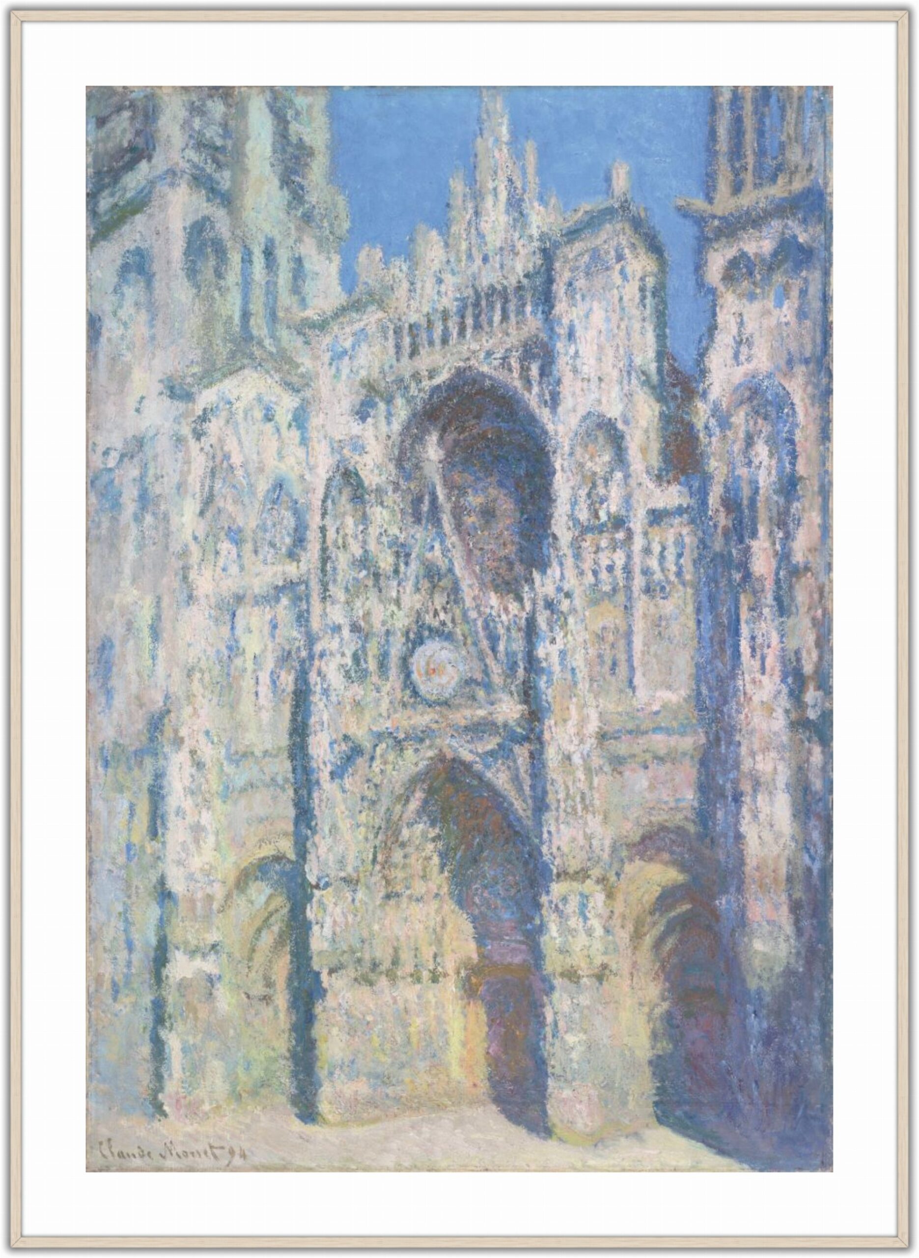 Cathédrale de Rouen, le portail et la tour Saint Romain, plein soleil, harmonie bleue et or